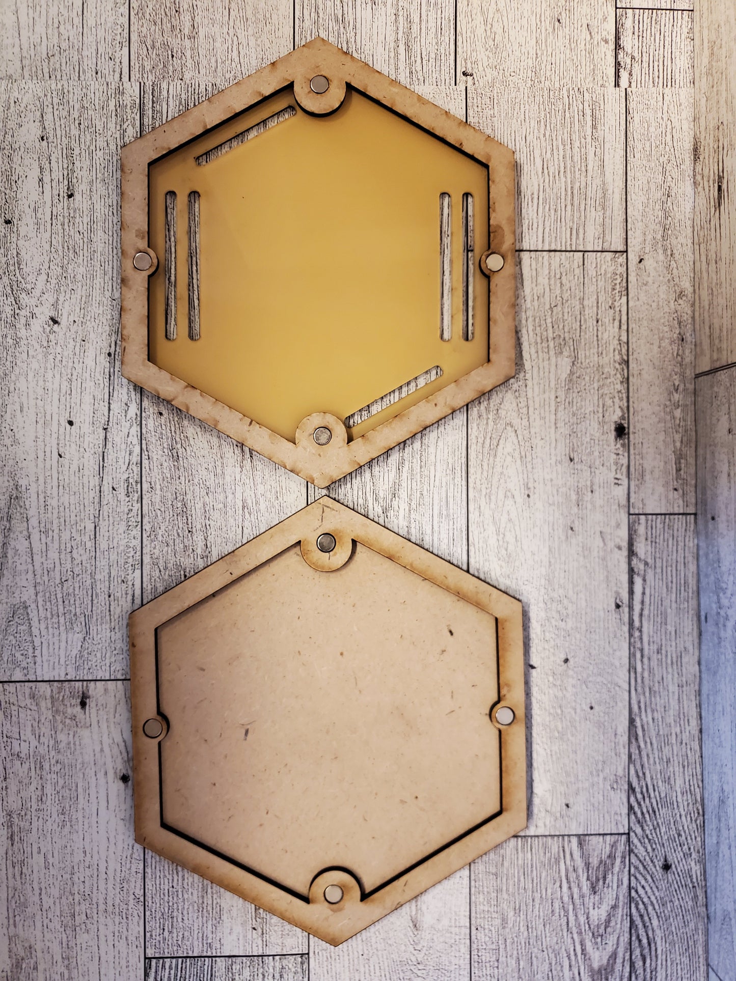 Raised Medal Mount - wood grained acrylic