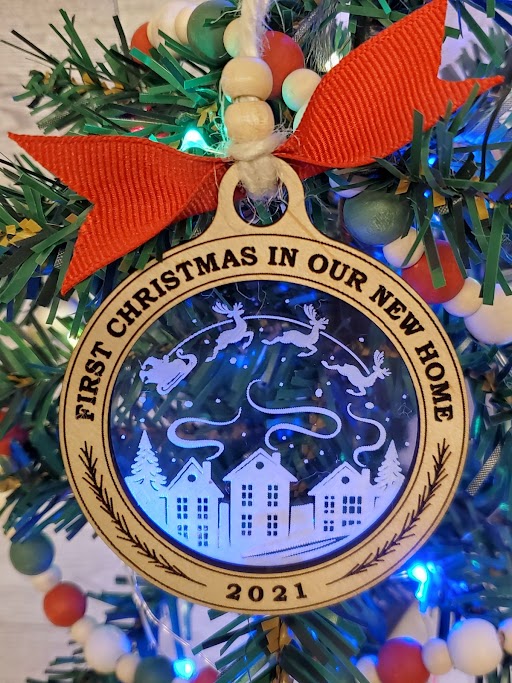 First Christmas in Our New Home with a light wreath - Clear