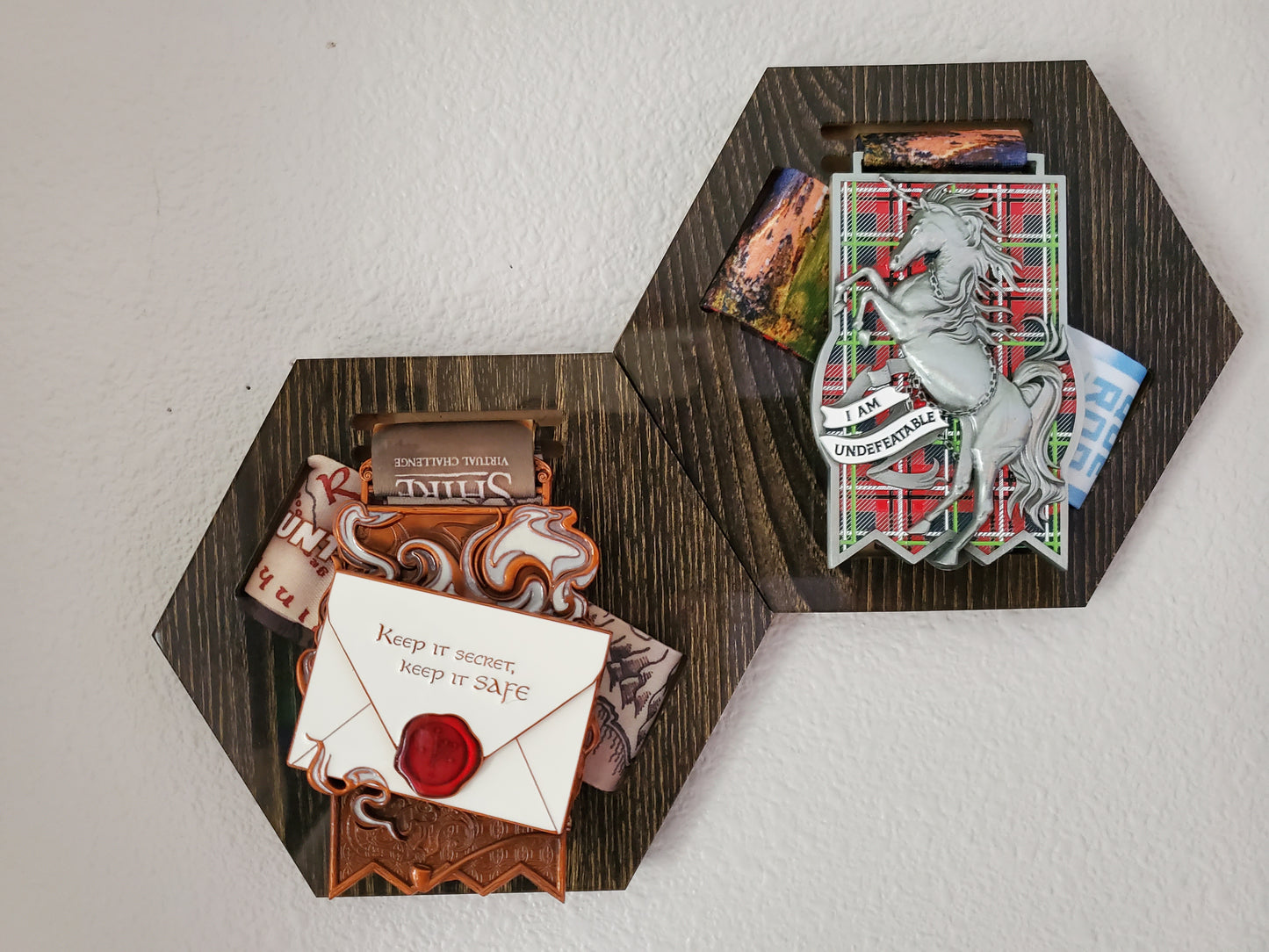 Raised Medal Mount - wood grained acrylic