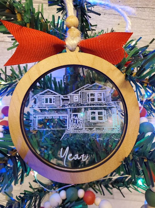Home Purchase Ornament - Clear finish acrylic and wood - plain ring
