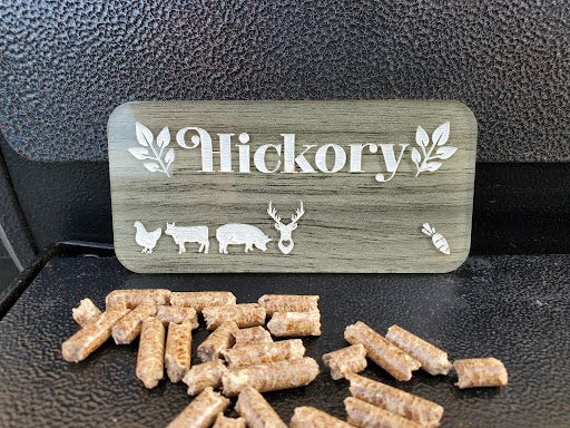 Engraved Smoker/BBQ plaques in ash toned acrylic - Hickory