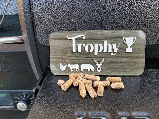 Engraved Smoker/BBQ plaques in ash toned acrylic - Trophy (with magnets)