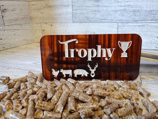 Engraved Smoker/BBQ plaques in mahogany toned acrylic - Trophy (with magnets)