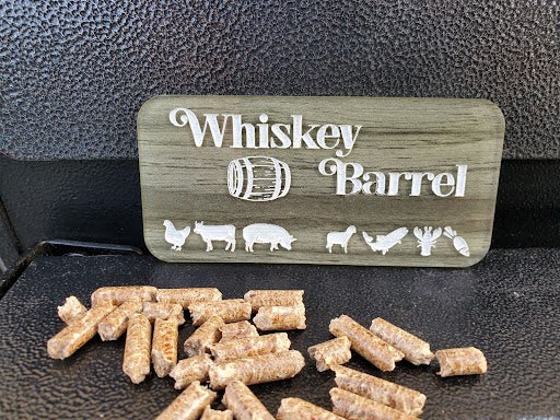 Engraved Smoker/BBQ plaques in ash toned acrylic - Whiskey Barrel