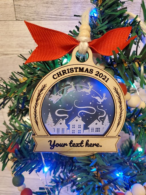 Customizable Ornament with Name Banner - Frosted