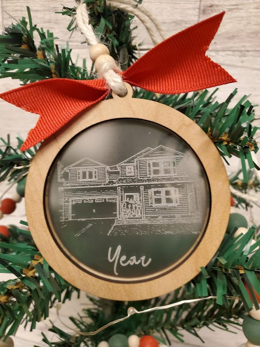 Home Purchase Ornament - Matte finish acrylic and wood - plain ring