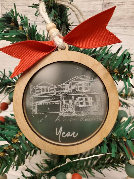 Home Purchase Ornament - Matte finish acrylic and wood - plain ring
